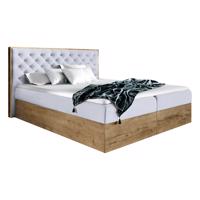 Boxspring ágy, 140x200, szürke Paros szövet/lancelot tölgy, WOOD 3