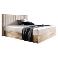 Boxspring ágy, 200x200, bézs Paros szövet/lancelot tölgy, WOOD 4